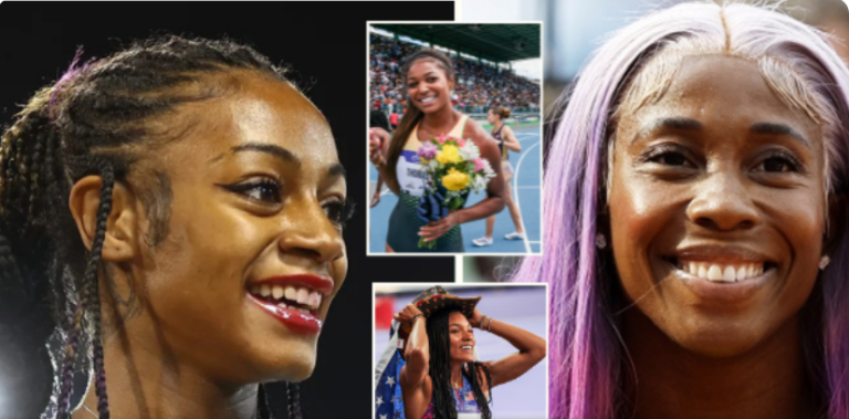 Sha'Carri Richardson and Shelly Ann Fraser Pryce and Gabby Thomas 